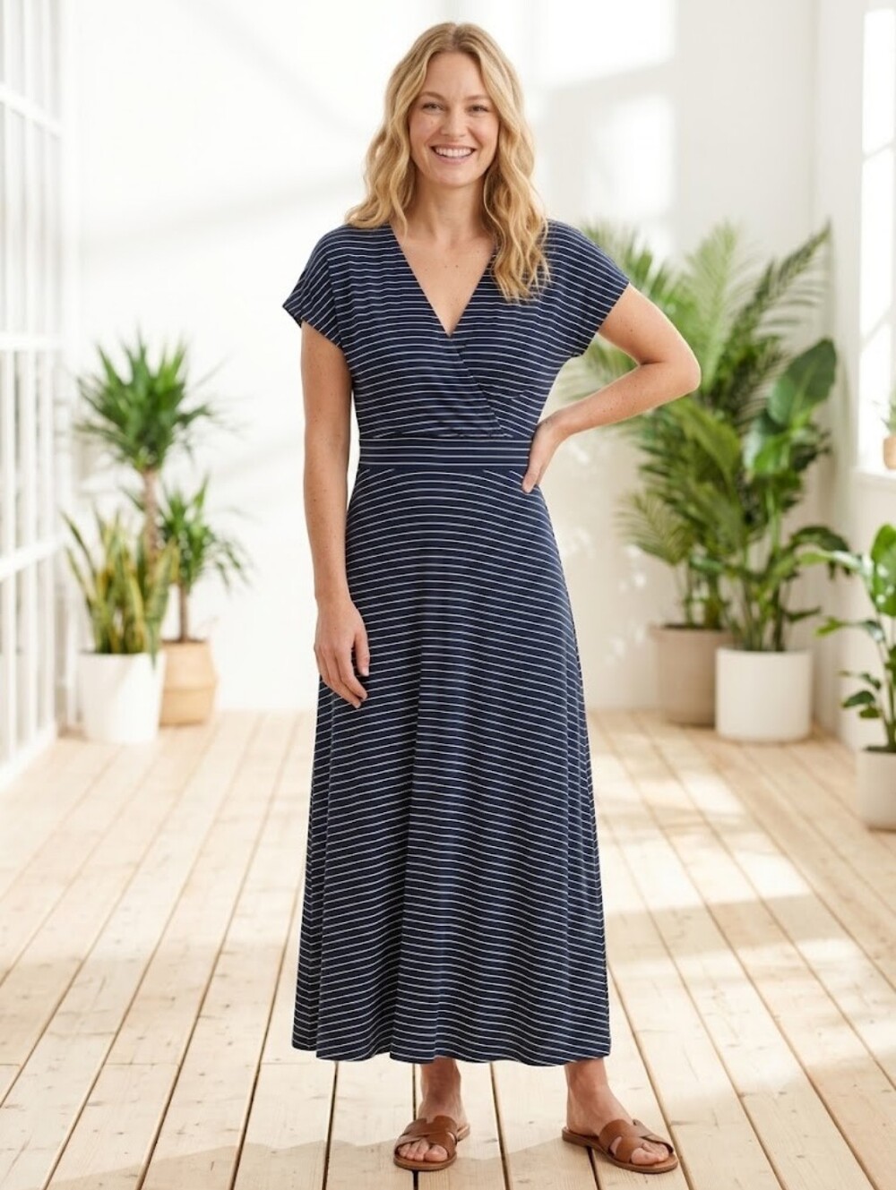 Esprit Striped Maxi Dress Nautical New England Summer Fisherman
